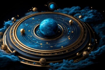 Wall Mural - zodiac signs with their ruling planets, depicted in a cosmic scene where each zodiac sign is connect