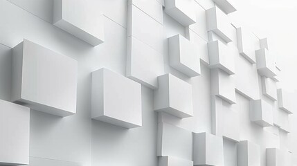 Wall Mural - 3D abstract geometric cubes on a white background. Abstract artwork of 3D rendering artwork of cube or geometric shapes popping out from wall. Digital artwork for architectural design. AIG51.