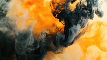 Poster - Billowing clouds of black and orange smoke form an abstract pattern, evoking the sense of burning skies or mysterious fog.