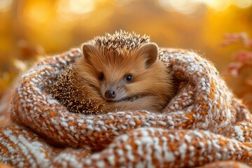 Poster - A Hedgehog Curled Up in a Knit Blanket