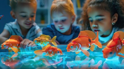 Children Amazed by Toy Fish