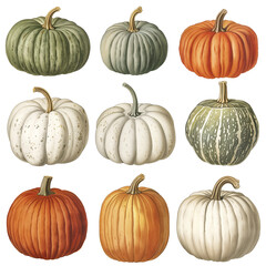 set of pumpkin illustration isolated on transparent background