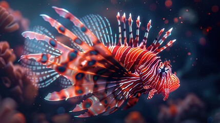 Wall Mural - Red Lionfish Underwater