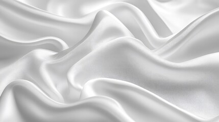 Poster - Glossy white fabric with freeform curves, creating a flowing, reflective wave pattern, soft focus and elegant sheen.