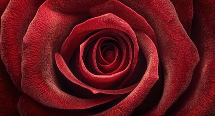 Wall Mural - Close-up view of a beautifully detailed red rose highlighting its spiral petals and natural beauty