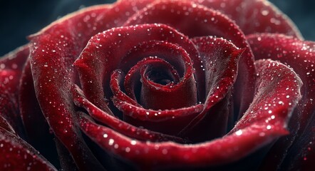 Wall Mural - Close-up view of a beautifully detailed red rose highlighting its spiral petals and natural beauty