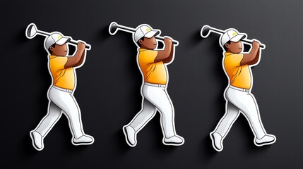 Illustration of a golfer swinging a club, depicted in three stages to showcase the perfect golf swing technique.