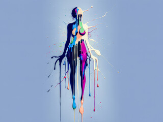 Vivid Expression A Dynamic Abstract Artwork Depicting the Fusion of Color and Form Capturing the Essence of Creativity through Dripping Paint and Silhouette