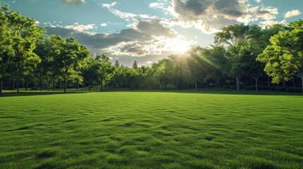 Poster - A large, open field with trees in the background