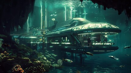 Wall Mural - Underwater Futuristic Cityscape