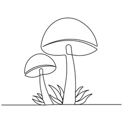 Wall Mural - Mushroom    single line art, continuous one line drawing of  Isolated outline vector art 