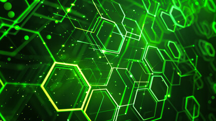 Wall Mural - Abstract background. Hexagons with neon green backlight on a dark background. Minimalist. Copy space.