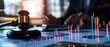 © ธนากร บัวพรหม - Business strategy concept with gavel and rising stock market graph. Focus on finance, investment, choice, and technology.