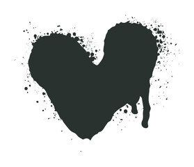 Aufkleber - Flat vector illustration of a black heart shaped ink blot with splattered edges on a white background representing love and emotion creativity abstract