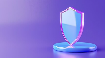 Poster - 3d digital shield icon on purple background representing protection, security, and safety. modern de