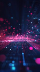 Poster - Vibrant abstract design with colorful dots and lines, representing a futuristic digital landscape.