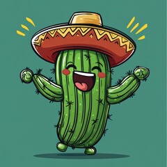 A cheerful cactus dances joyfully in a sombrero, celebrating a lively fiesta atmosphere