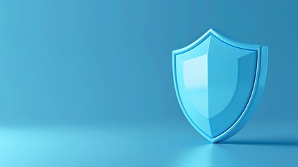 Poster - 3d render of a blue shield symbolizing cybersecurity, safety, and protection on a solid blue backgro
