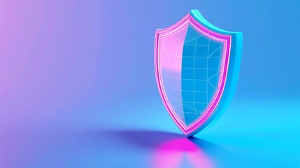 Poster - 3d render of a glowing neon shield symbolizing digital protection and security with a grid pattern, 