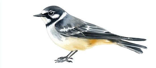 Poster - Watercolor illustration of a wagtail bird sitting isolated on a white background