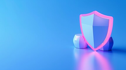 Poster - 3d rendered blue shield with pink outline on a blue background symbolizing protection, cybersecurity