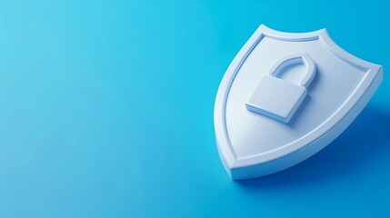 Poster - 3D shield with a padlock icon on a blue background symbolizing security, protection, and digital safety.