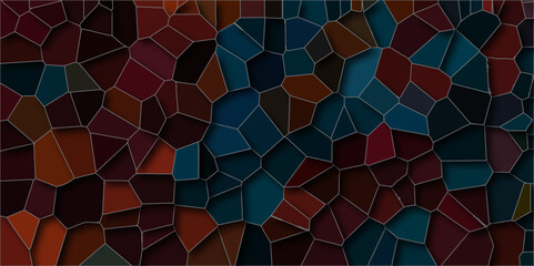 Wall Mural - Quartz dark multicolor Broken Stained Glass Background. Texture of geometric shapes With shadows and stoke .Dark colorful background with polygon or vector frame .Geometric Retro tiles pattern.	