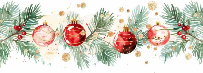 Watercolor banner with christmas elements and a place for text