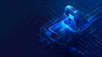 Poster - a modern dark blue castle on a plain dark background. concept of security and privacy, technology.