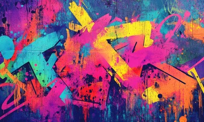 Fototapete - Line art illustration featuring grunge aesthetics Vibrant graffiti tag painting with a colorful messy pattern Abstract splashes and neon hues create striking urban art