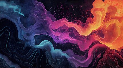 Line art illustration of dynamic energy waves or toxic elements creating an abstract canvas backdrop for artistic prints