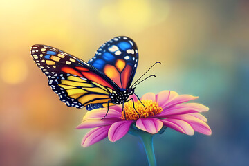 A vibrant butterfly perched on a colorful flower, showcasing nature's beauty.