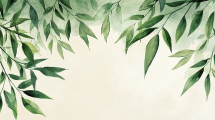 Poster - Mint and olive bamboo leaves, minimalist border design