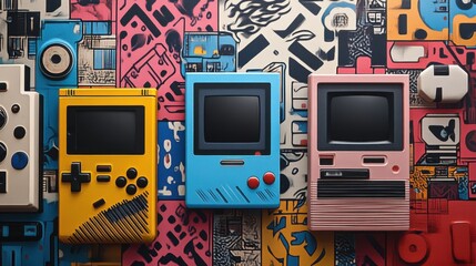 Poster - 90s retro style: bold patterns and vintage technology, detailed close-up