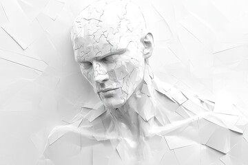 Poster - Neuropsychological testing Neural oscillation Abstract white sculpture of a man’s face symbolizing the fragility of identity and the delicate nature of self perception