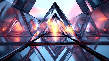 Wall Mural - An abstract design featuring glass triangles with glowing centers, forming a pyramid-like structure