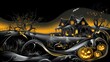 © EAStevens - Illustration of a spooky Halloween house and jack-o-lanterns. In orange, yellow, gray and black.