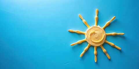 Wall Mural - Sun made of sunscreen on blue background