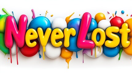 never lost is the title of the image. the image is a colorful and vibrant poster with a lot of diffe