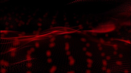 Poster - Abstract red particle dot wavy digital technology mesh seamless Loop. Abstract futuristic technology animated red dot wave motion background. Twisted futuristic dot animated motion background
