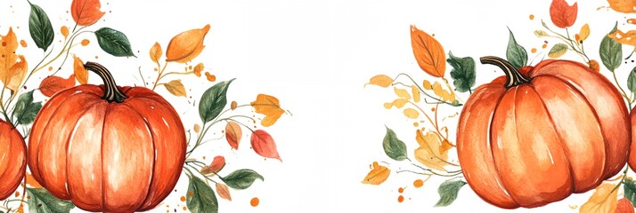 Wall Mural - A painting of pumpkins and flowers with a fall theme