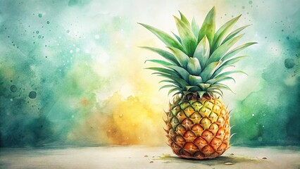 watercolor pineapple, depth of field, stylized, leaves