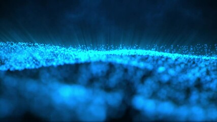 Poster - Abstract blue particle dot wavy digital technology mesh motion seamless Loop. Abstract futuristic technology animated blue particle dot wave motion background