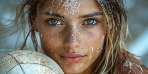 Poster - Close-up Portrait of a Woman with Sand on Her Face