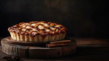 Wall Mural - Freshly Baked Apple Pie on Wooden Rustic Table