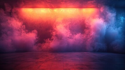 Wall Mural - Background of an empty room with smoke and neon light. Dark abstract background