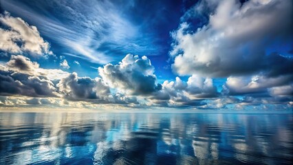 Wall Mural - A cloudy sky with patches of blue peeks through above the vast expanse of the ocean