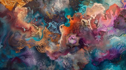 Abstract Watercolor Painting with Organic Shapes and Vibrant Colors