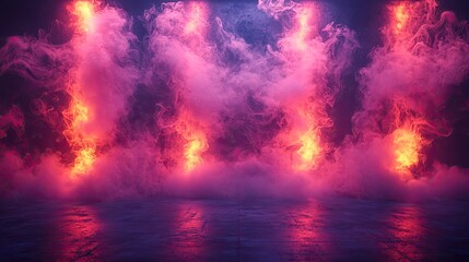 Wall Mural - Background of an empty room with smoke and neon light. Dark abstract background