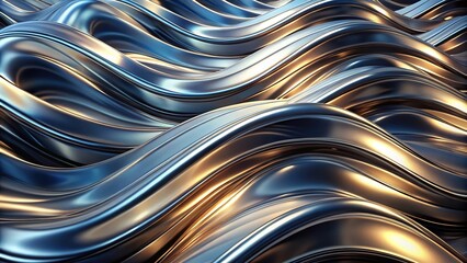 Wall Mural - abstract background of metallic chrome shiny waves with forced perspective